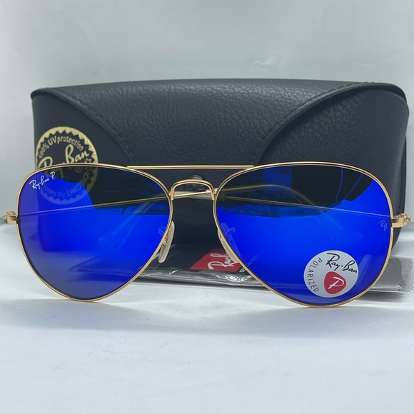 Ray-Ban Other - New Ray ban Aviator Gold with Polarized Flash Blue Mirror 58
